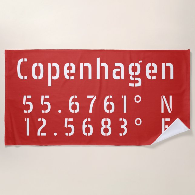 Serviette De Plage Longitude de la Latitude de Copenhague (Devant)