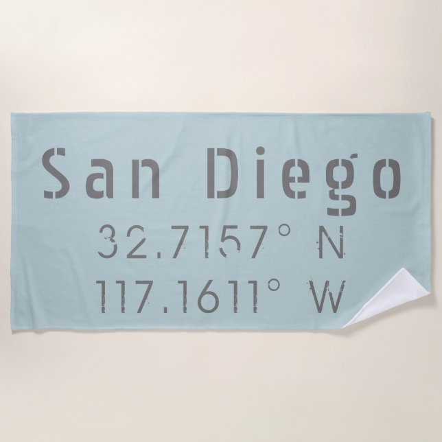 Serviette De Plage longitude et latitude de San Diego (Devant)