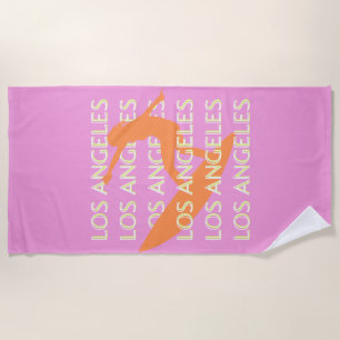 Serviette De Plage Los Angeles Travel Art, Californie, Voyage, rose