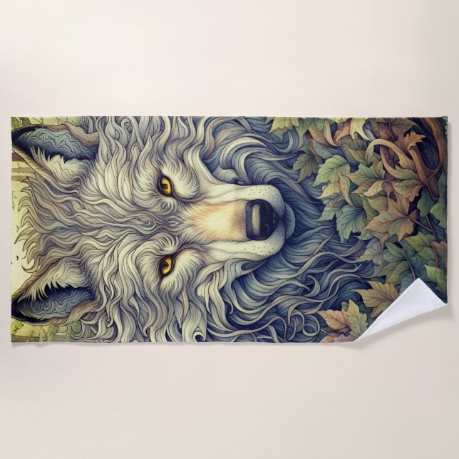 Serviette De Plage Loup Gris  (Devant)
