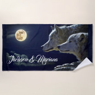Serviette De Plage Loups gris sous une Pleine lune
