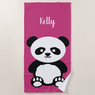 Serviette De Plage L'ours panda Kawaii personnalisé badine le rose