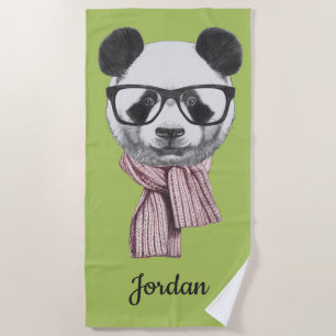 Serviette De Plage L'ours panda prêt d'hiver ajoutent votre nom