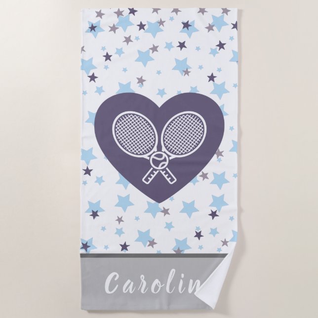 Serviette De Plage Love Tennis Sports Rackets & Ball Colorful Stars (Devant)
