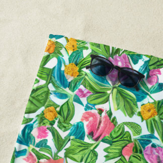 Serviette De Plage Lovely colorful summer flower pattern green pink 