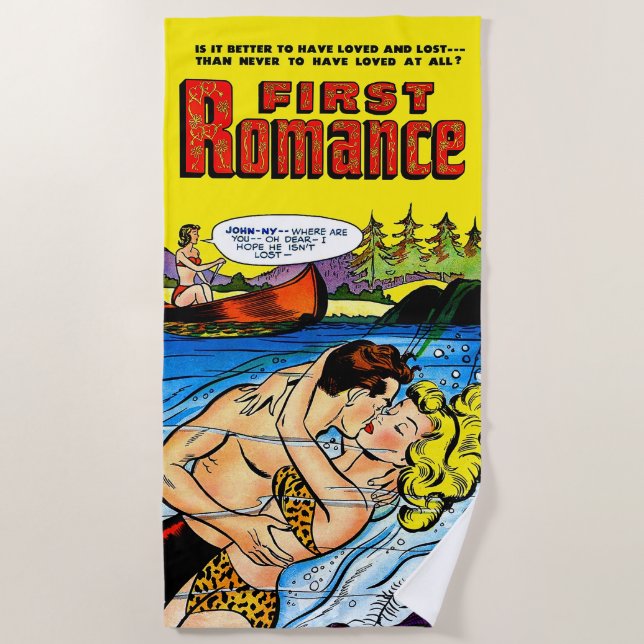 Serviette De Plage Lovers Ocean Romance Comics Vintages (Devant)