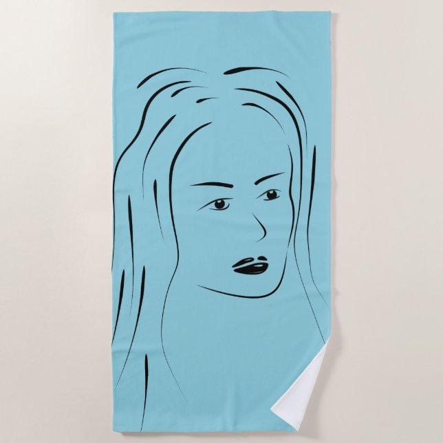 Serviette De Plage Loyal Black Line Art Femme Visage Digital Handraw (Devant)