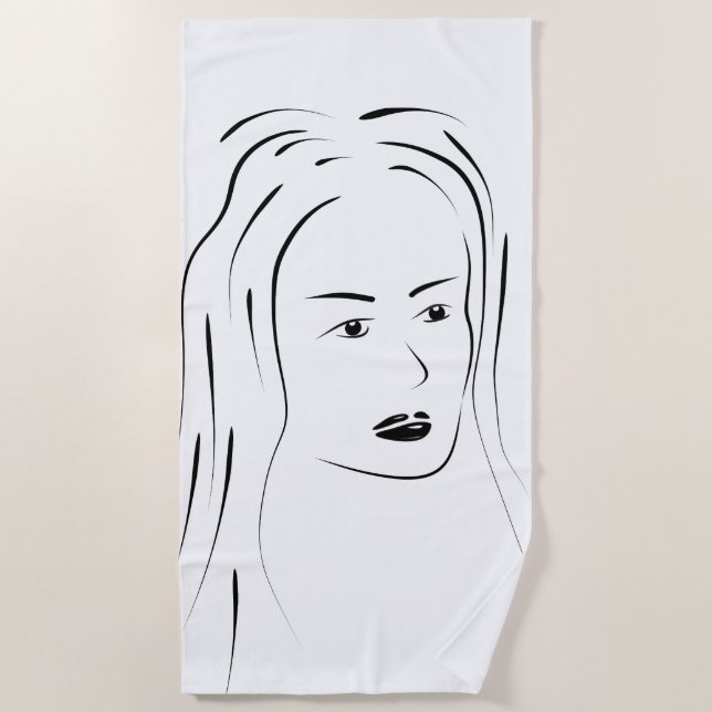 Serviette De Plage Loyal Black Line Art Femme Visage Digital Handraw (Devant)
