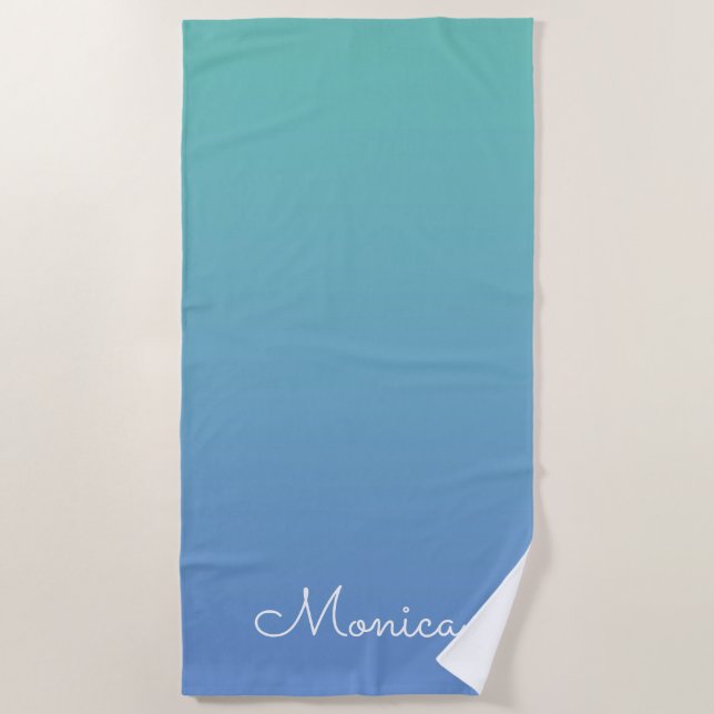 Serviette De Plage Lumière Turquoise à Cornouailles Bleu Gradient (Devant)