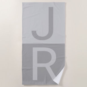Serviette De Plage Lumineuses Gris & Gris Initiales Modernes Monogram