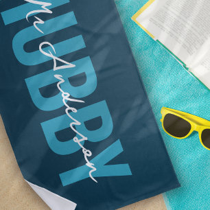 Serviette De Plage Lune de miel du Monogramme bleu Hubby