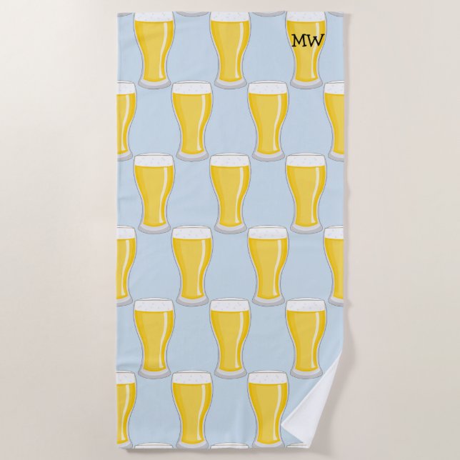 Serviette De Plage Lunettes de bière - Personnaliser avec vos initial (Devant)