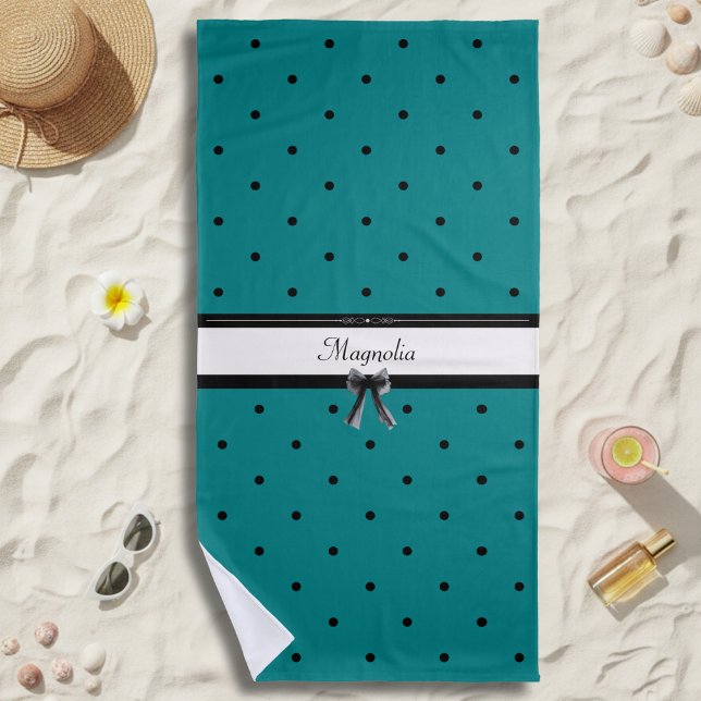 Serviette De Plage Luxueuse Été Monogramme Turquoise Moderne (Deep teal luxury. An oversized, personalized towel for your first-class beach day.)