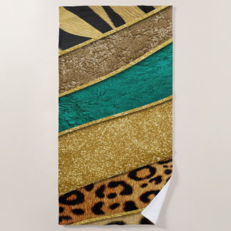Serviette De Plage Luxury Emerald & Gold Safari Leopard Zebra Glitter