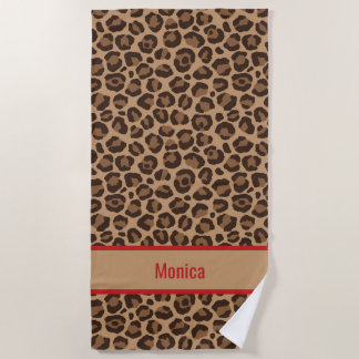 Serviette De Plage Luxury Red with Leopard Print