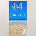 M. Mme Beach Coeurs de mariage Sable Famille Monog