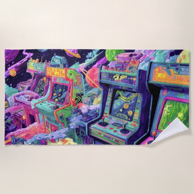 Serviette De Plage Machines d'arcade rétro dans l'espace (Devant)