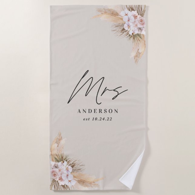 Serviette De Plage Madame pampas séchée botanique mariage stylé (Devant)