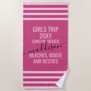 Serviette De Plage Magenta Pink Girls Week-end Trip Besties Nom