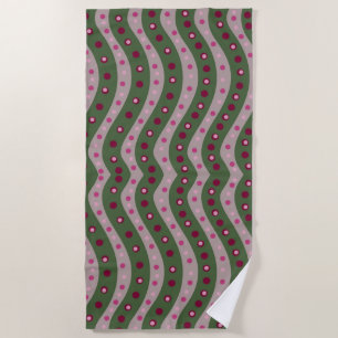 Serviette De Plage Magenta Rose Vert Motif À Points Imprimé