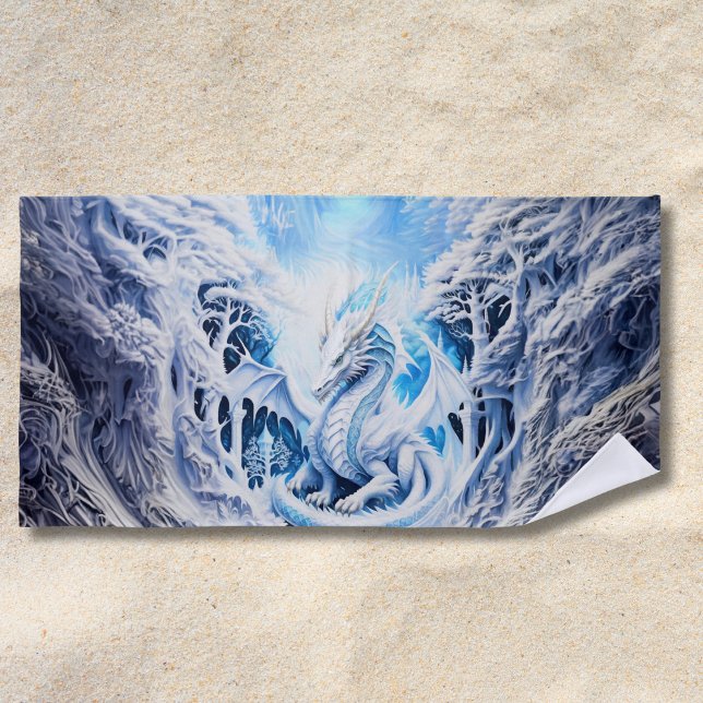 Serviette De Plage Magnifique Imaginaire de dragon blanc (Créateur téléchargé)