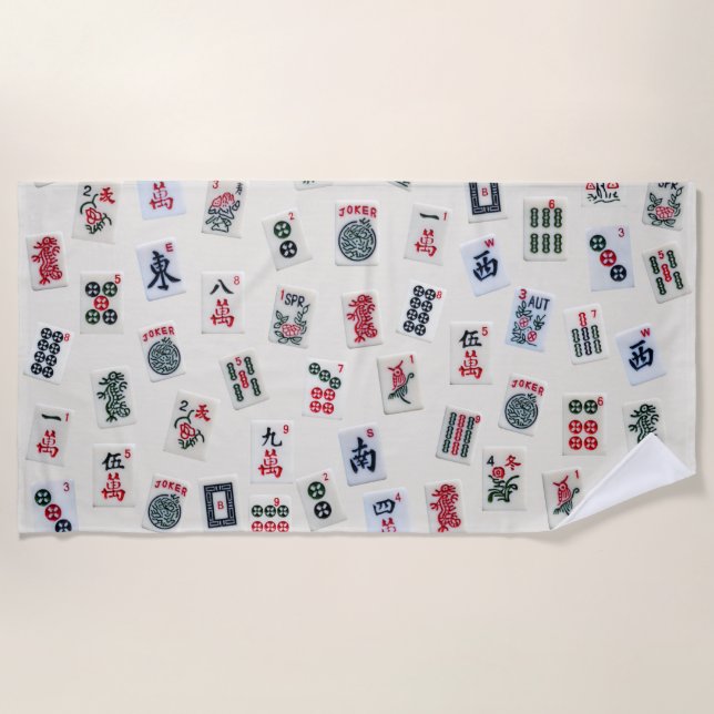 Serviette De Plage MahJong tuiles photo sur badge arrière - plan  (Devant)
