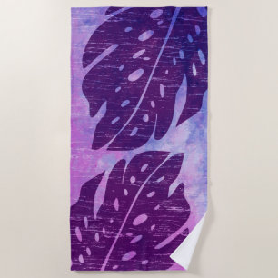 Serviette De Plage Maikai Monstera Hawaïen Teinture Tie-Dye Violet Mé