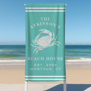 Serviette De Plage Maison de plage aux crabes côtiers Nom de famille