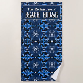 Serviette De Plage Maison de plage familiale bleu minuit 
