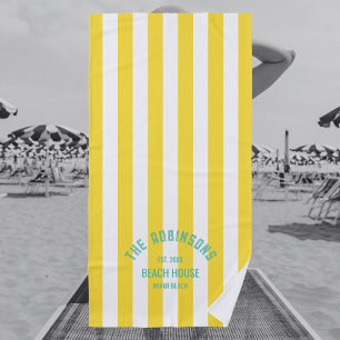 Serviette De Plage Maison de plage Nom de famille Cabana jaune Stripe