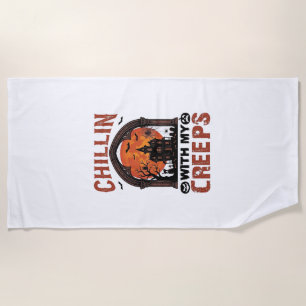 Serviette De Plage Maison hantée Halloween Chillin Creeps Lune Orange