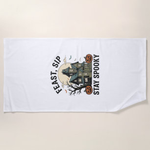 Serviette De Plage Maison Hantée Halloween Gravure Vintage Épouvantab