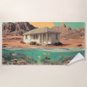 Serviette De Plage Maison surréaliste du désert avec récif sous-marin