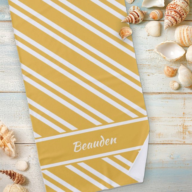 Serviette De Plage Maize personnalisé Grilles jaune et blanc (Créateur téléchargé)
