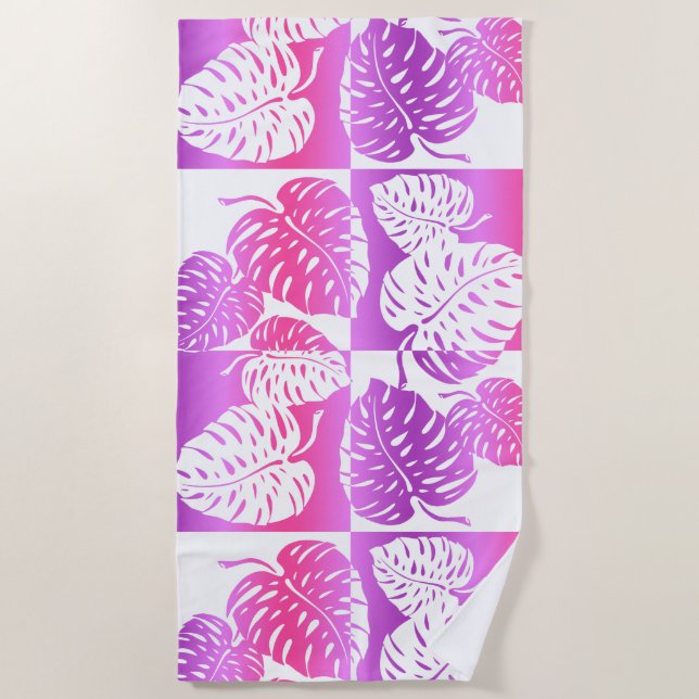 Serviette De Plage Makua Monstera Tropical Hawaiian Pink Blend (Devant)