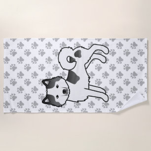 Serviette De Plage Malamute d'Alaska pie noir mignon chien de dessin