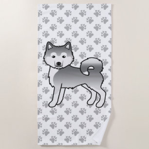 Serviette De Plage Malamute Esquimau Argenté Chien de Dessin Animé Mi