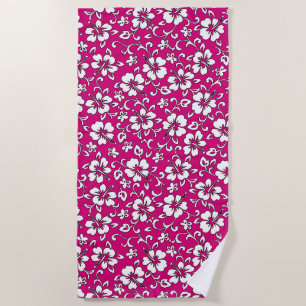 Serviette De Plage Malia Hibiscus hawaïen Flore tropicale - Magenta