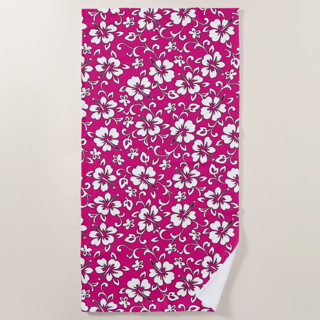 Serviette De Plage Malia Hibiscus hawaïen Flore tropicale - Magenta (Devant)