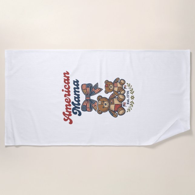 Serviette De Plage Mama Américaine Ours Patriote Patchwork Vector Des (Devant)