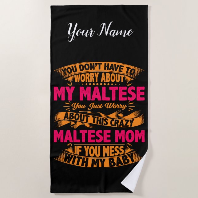 Serviette De Plage Maman Maltaise folle (Devant)