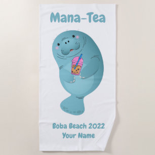 Serviette De Plage Mana-tea personnalisé Manatee Boba Tea Beach Servi
