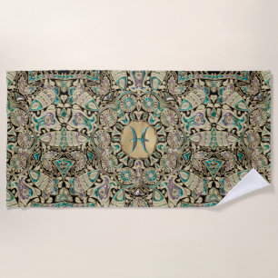 Serviette De Plage Mandala de dentelle d'or de Poissons