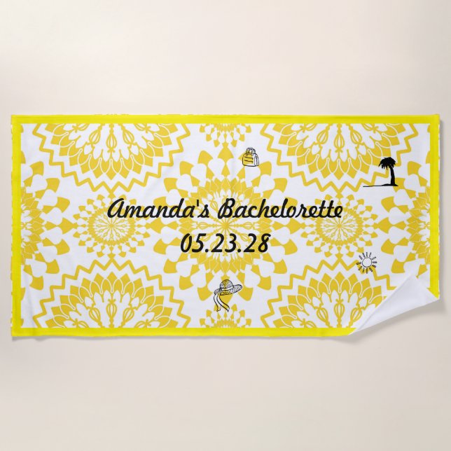 Serviette De Plage Mandala Motif Bachelorette Party Blanc Jaune (Devant)