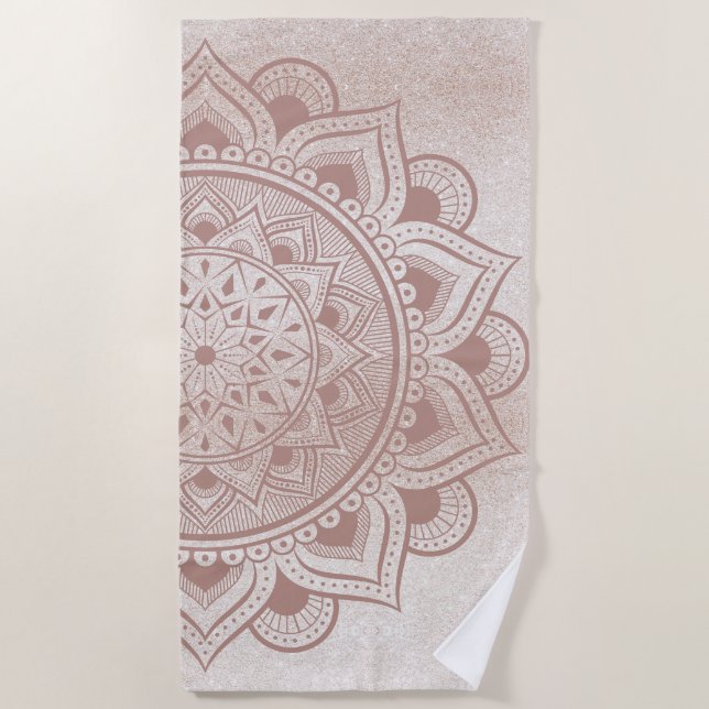 Serviette De Plage Mandala Om Parties scintillant Rose or Dusty rose  (Devant)