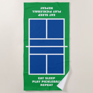 Serviette De Plage Manger dormir pickleball répéter drôle bleu vert c
