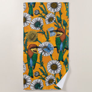 Serviette De Plage Mangeurs d'abeilles, papillons bleus et marguerite