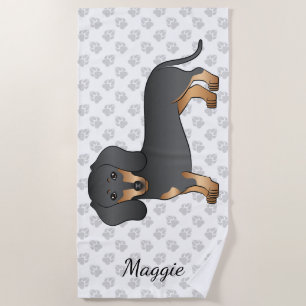 Serviette De Plage Manteau lisse noir et tan Dachshund Chien et nom