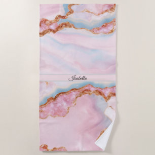 Serviette De Plage Marble Agate tendance Blue Rose Gold Collection
