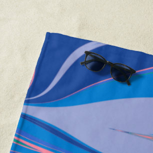 Serviette De Plage Marbre Abstrait en Bleu clair et coloré